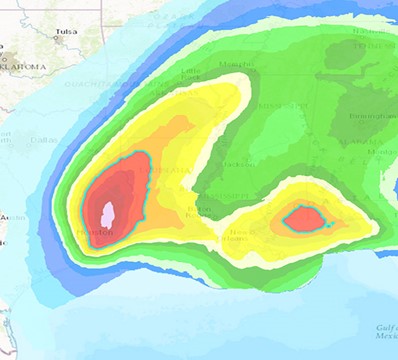 Coğrafi Bilgi Sistemleri , gerçek zamanlı durumsal farkındalık sağlar. Yan taraftaki kasırga ve kasırga haritası, insanlar ve işletmeler üzerindeki olası etkileri, olası fırtına izlerini ve fırtına dalgasını göstermektedir.